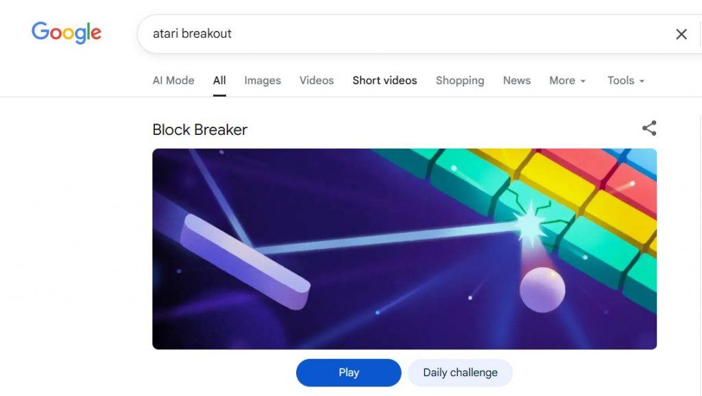Chrome secret retro game - breakout
